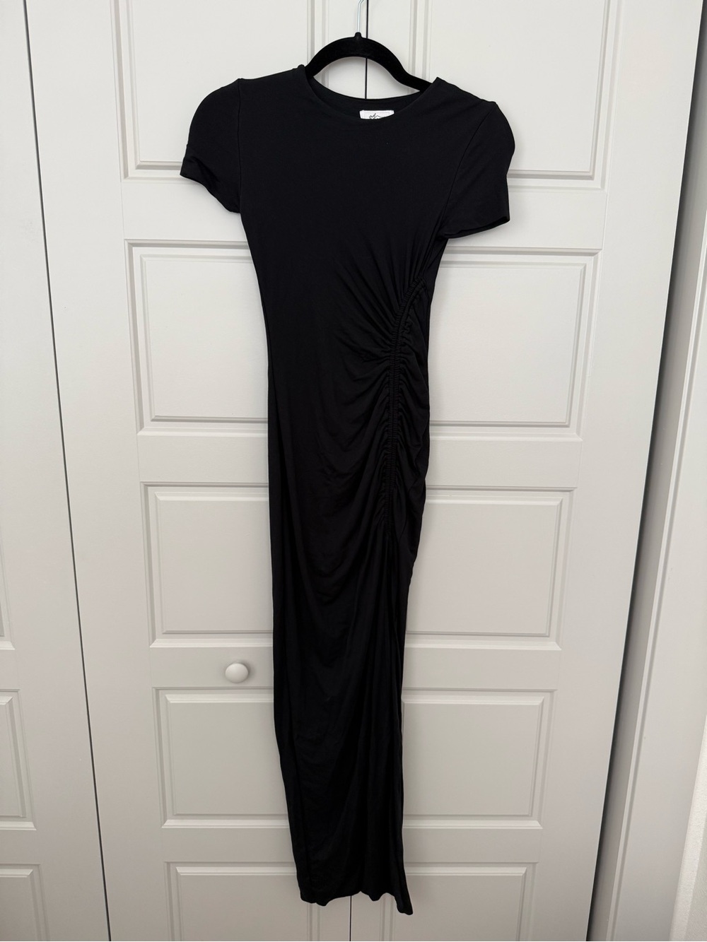 Oh Polly Black Side-Ruched Maxi Dress